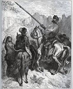 Don Quijote přijímá misi navrženou Dorothe-Princeznou z Micomiconu – z „Don Quijote de la Mancha“ od Miguela Cervantese od Gustave Dore