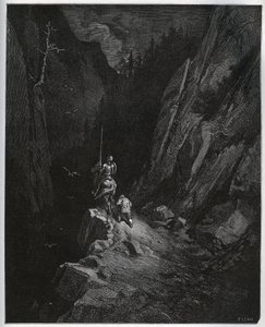 Don Quijote a Sancho Panza se ponoří do Sierra Morena - z „Don Quijote de la Mancha“ od Miguela Cervantese (1547-1616) (Don Quijote) - Dřevoryt podle kresby Gustava Dore od Gustave Dore