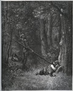 Don Quijote probouzí Sancho Panza – z „Don Quijote de la Mancha“ od Miguela Cervantese od Gustave Dore