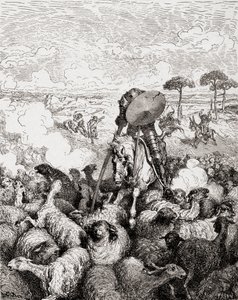 Don Quijote bojující se stádem ovcí, z Die Gartenlaube, hospoda. 1905 od Gustave Dore