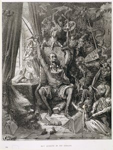 Don Quijote ve své knihovně, vyrytý Heliodorem Josephem Pisanem (1822-90) kolem roku 1868 od Gustave Dore