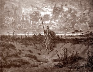 Don Quijote se vydává za svými dobrodružstvími Rytina Gustava Dore (1832-1883) pro „L