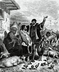 Don Quijote vzal Sancha Panzu ze svého domova a prohlásil ho za guvernéra, ilustrace Gustava Dore