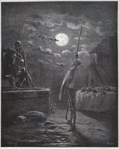 Don Quijote si hlídá paže – z „Don Quijote de la Mancha“ od Miguela Cervantese od Gustave Dore