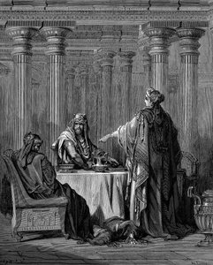 Esther c450 př.nl před svým manželem perským králem Ahasverem Xerxem I., 1866 od Gustave Dore