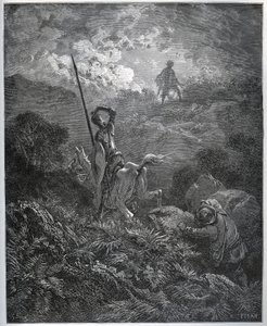 První zjevení Dolu Deguenille-de-la-Malaise – z „“Dona Quijota de la Mancha““ od Miguela Cervantese (1547-1616) (Don Quijote) – dřevořez podle kresby Gustava Dorea od Gustave Dore
