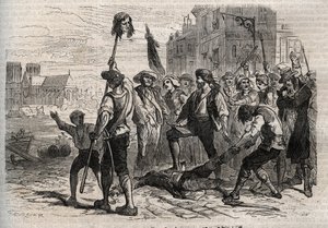 Francouzská revoluce: Smrt Jacquese de Flesselles, hraběte z Bregy (1730-1789), francouzského správce, prevot des marchands sur les degres de l