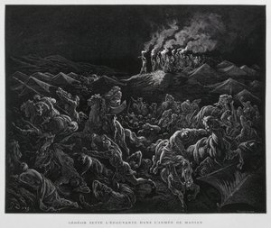 Gedeon útočí na Midjánce v noci, Ilustrace z Doreho bible od Gustave Dore
