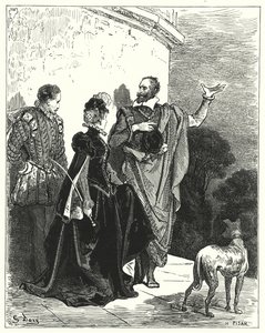 Don Quijote Gustava Dorea: „Seznámil vévodu a vévodkyni se svými pocity a prosil je, aby mohli odejít“ (rytina) od Gustave Dore