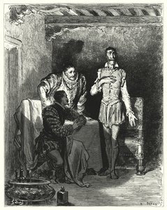 Don Quijote Gustava Dorea: „Vyprávěl pánům celý příběh o jejím očarování“ (rytina) od Gustave Dore