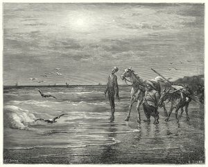 Don Quijote Gustava Dorea: „Tady padlo mé štěstí, už nikdy nevstane“ (rytina) od Gustave Dore
