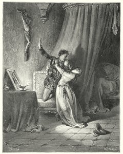 Don Quijote Gustava Dorea: "Jsem teď tvůj, krásná Dorotheo: vidíš, dávám ti sem svou ruku, abych byla tvoje" (rytina) od Gustave Dore