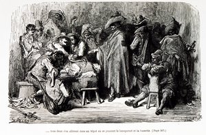 Ilustrace zobrazující „Kapitána Fracasse“, fiktivní postavu od Theophila Gautiera (rytina) od Gustave Dore