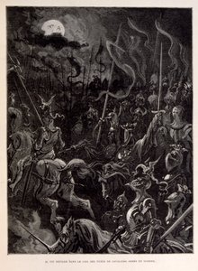 Ilustrace rytířů v bitvě za měsíčního večera. od Gustave Dore