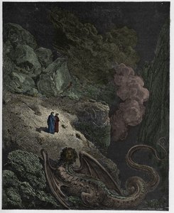 Inferno, Canto 17: Geryon, symbol klamu, ilustrace z „Božské komedie“ od Dante Alighieriho, 1885 od Gustave Dore