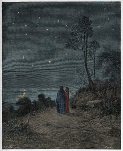 Inferno, Canto 2: Stmívající se obloha první noci, ilustrace z „Božské komedie“ od Dante Alighieriho, 1885 od Gustave Dore
