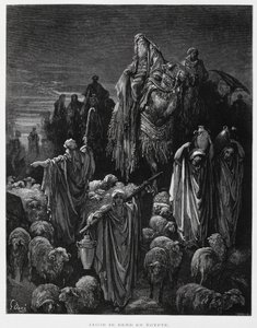 Jákob a jeho synové přicházejí do Egypta, Ilustrace z Doreho bible od Gustave Dore