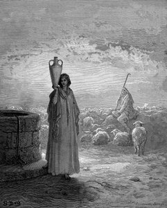 Jacob, který drží Labanova stáda, vidí Rachel u studny, 1866 od Gustave Dore