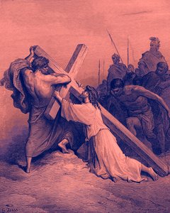 Ježíš padá pod křížem - Bible od Gustave Dore