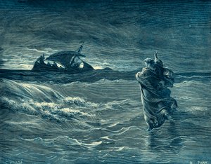 Ježíš chodí po moři - Bible od Gustave Dore