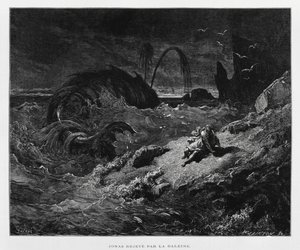 Jonáš vyvržený velrybou na souš, Ilustrace z Doreho bible od Gustave Dore
