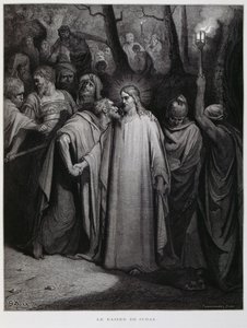 Jidáš zradil Ježíše polibkem; Ilustrace z Bible Doreho od Gustave Dore