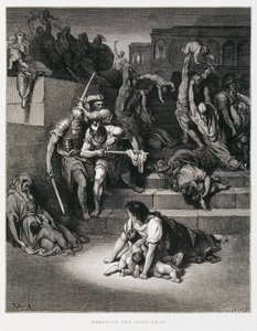 Král Herodes nařídil masakr nevinných, ilustrace z Dore Bible od Gustave Dore