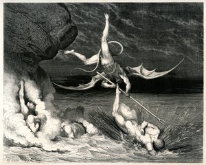 Peklo (La divina commedia) by Dante Alighieri illustrated by Gustave Dore. Edition Hachette 1861 - Démon - francouzský překlad Pier-Angelo Fiorentino.... Si mosse, e grido: Tu se 
