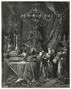 Modré vousy; Blue Beard (rytina) od Gustave Dore
