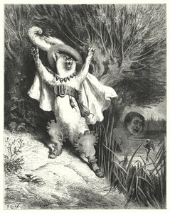Mistr kočka nebo Kocour v botách; Kocour v botách (rytina) od Gustave Dore