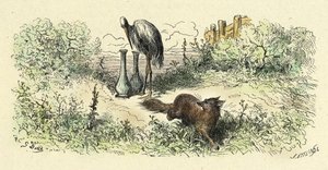 Liška a čáp (rytina z let 1861-1868) od Gustave Dore