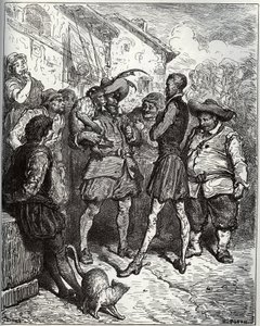 Maese Pedro a věštecká opice - z „Don Quijote de la Mancha“ od Miguela Cervantese (1547-1616) (Don Quijote) - dřevořez podle kresby Gustava Dore od Gustave Dore