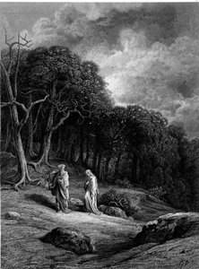 Merlin a Viviane v lese Brocéliande - v „“Viviane““ od Alfreda Tennysona, ilustrace G. Doré od Gustave Dore