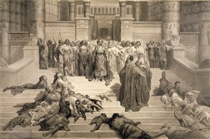 Mojžíš před faraónem (uhlí, pero a inkoust na papíře) od Gustave Dore