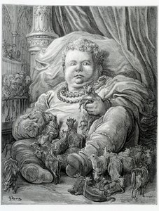 Pantagruel obklopuje krávy - v „“ Gargantua““ od Rabelaise, ill. Gustave Doré od Gustave Dore