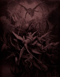 Ztracený ráj: Pád rebelujících andělů, umělkyně Doré od Gustave Dore