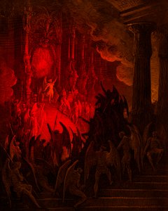 Ztracený ráj: Satan v radě, rytina Gustava Doré od Gustave Dore