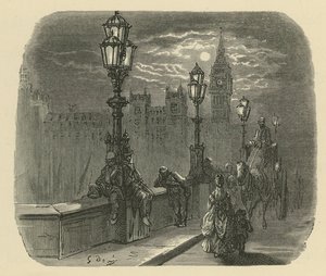 Lidé a kočáry na Westminsterském mostě od Gustave Dore