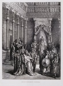 Královna Ester omdlívá před králem, Ilustrace z Doreho bible od Gustave Dore