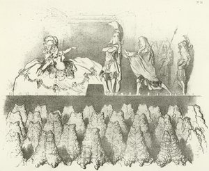 Racine vystupoval před soudem ve Versailles 1695 (hlubotisk) od Gustave Dore