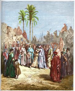 Usmíření mezi Jákobem a Ezauem - Usmíření Jákoba a Ezaua Genese, XXXIII, 4 - - Rytina z „“ The Bible illustree“ od Gustava Dore (1832-1883) – Rytina z „“ The Dore Bible““ od Gustave Dore