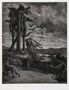 Rizpa brání divoké zvěři znesvěcovat těla jejích mrtvých synů, Ilustrace z Doreovy bible od Gustave Dore