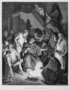 Svatý Petr zapírá Krista, ilustrace z Doreho bible od Gustave Dore