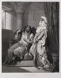 Samson a Dalila, 16. kapitola, Kniha Soudců, Starý zákon, Ilustrace z Doreovy bible od Gustave Dore