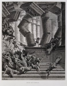 Samson ničí Baalův chrám, Ilustrace z Bible Doreovy od Gustave Dore