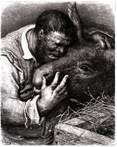 Sancho Panza pláče při líbání svého osla od Gustave Dore