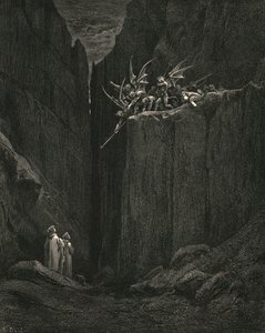 Sotva dosáhl nohou na nejnižší část postele pod sebou, c1890. od Gustave Dore
