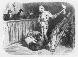 Scéna inkvizice, ilustrace z „Essais“ od Michela Eyquema de Montaigne (1533-92) (rytina) (černobílá fotografie) od Gustave Dore