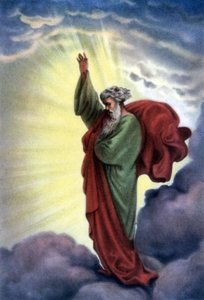 Sada biblických vzdělávacích pohlednic z 50. let , vyrobených podle výtvarného umění: zde podle "Boha Otce" od Gustava Doreho. od Gustave Dore