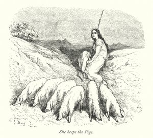 She Keeps The Pigs (rytina) od Gustave Dore